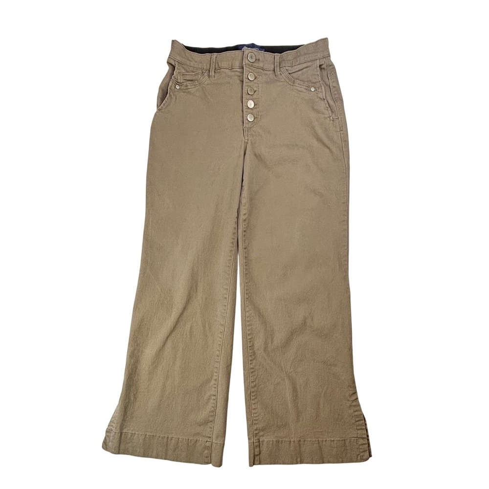 Democracy Ab Solution Wide Leg Pants Olive Drab Button Fly Stretch Size 10